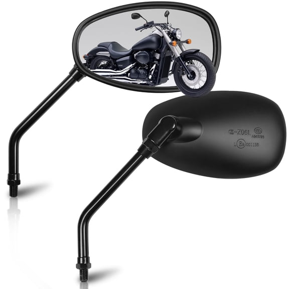 Universal Motorcycle Mirrors - 10mm Black Oval Handlebar Rearview Side Mirrors Compatible with Honda Shadow Kawasaki Suzuki Cruiser Scooter Street Dirt Bike Cruiser Chopper Touring
