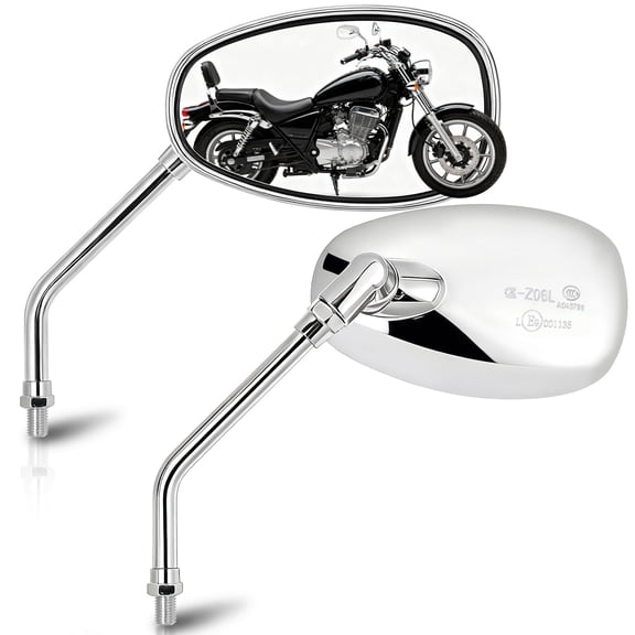 Universal Motorcycle Mirrors - 10mm Chrome Oval Handlebar Rearview Side Mirrors Compatible with Honda Shadow Kawasaki Suzuki Cruiser Scooter Street Dirt Bike Cruiser Chopper Touring