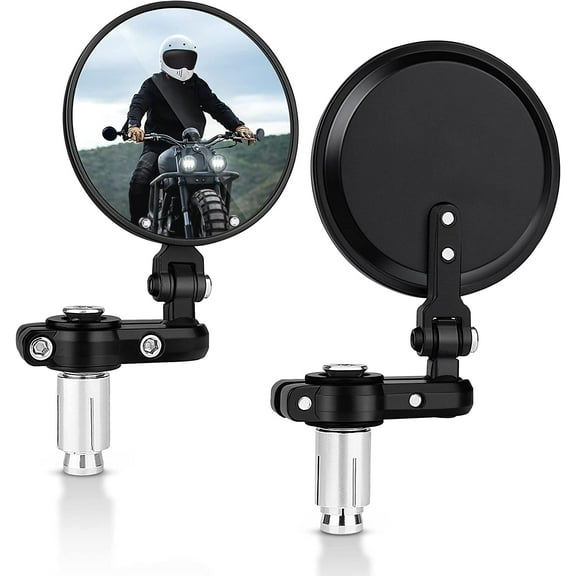 Universal Motorcycle Mirrors - 3 Inch Round Folding Bar End Side Mirror Compatible with Honda, Scooter, Suzuki, Yamaha, Kawasaki, Victory and More