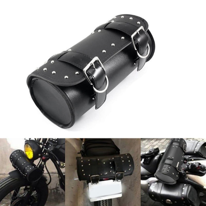 Universal Motorcycle PU Leather Tool Bag Front Fork Handlebar Saddlebag Roll Racing Tail Storage