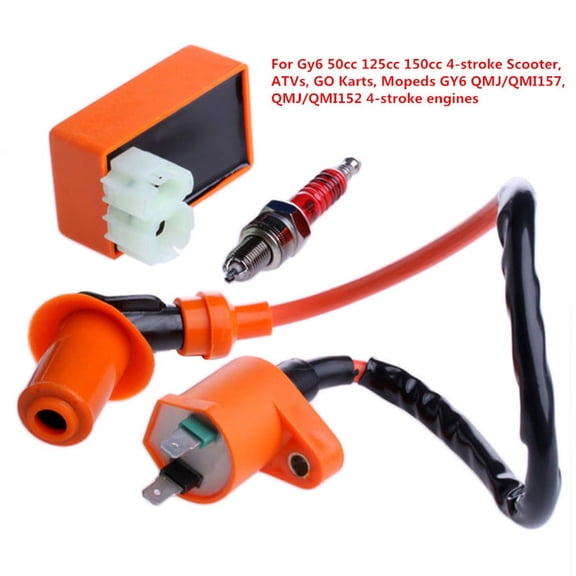 Universal Motorcycle Racing CDI Box 6 Pin +Ignition Coil+Spark Plug For 50-150cc