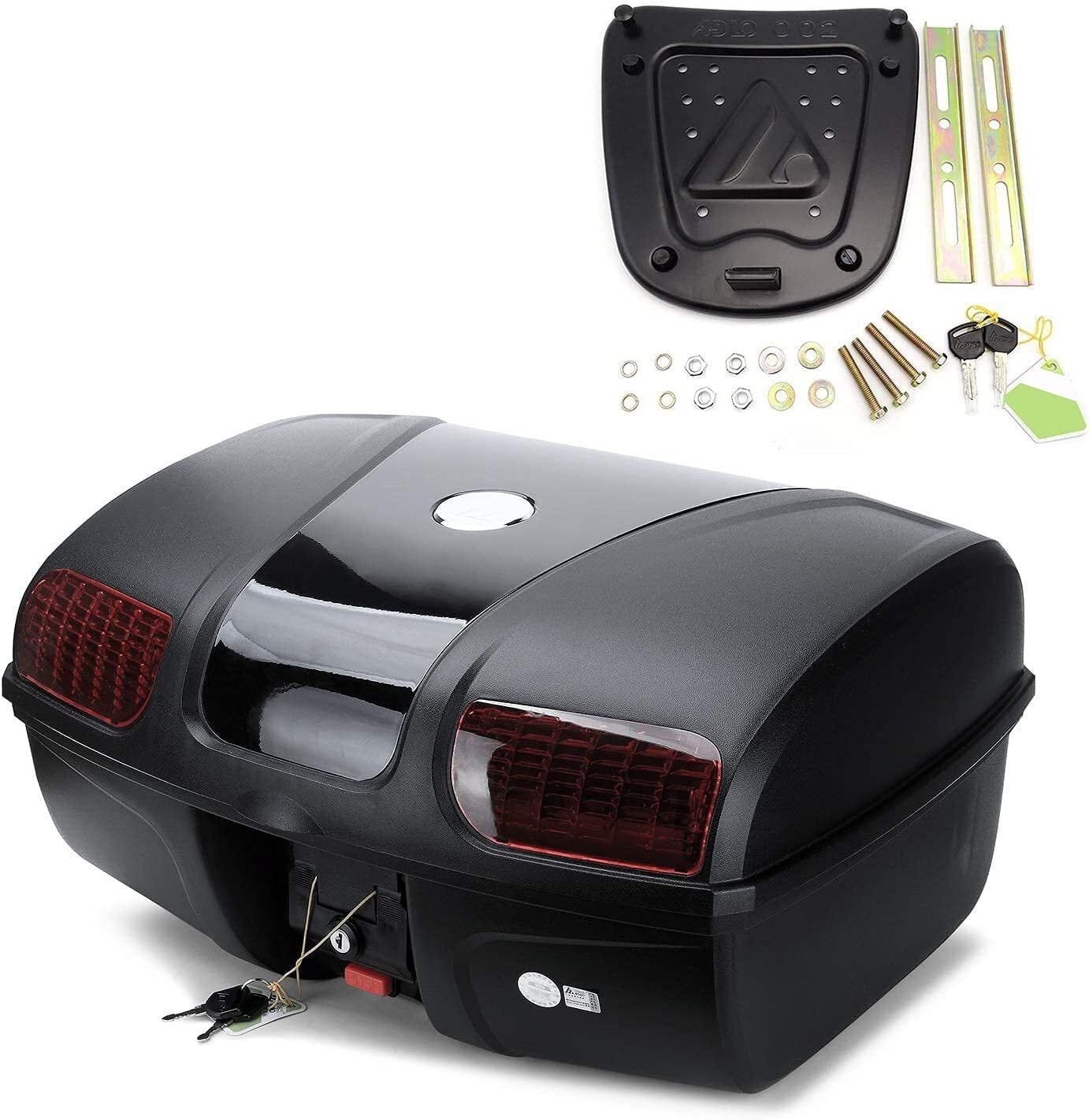 Universal Motorcycle Rear Top Box Tail Trunk Luggage Storage Case,47 Litre Hard Case with Mounting Hardware,with LED Light,Black