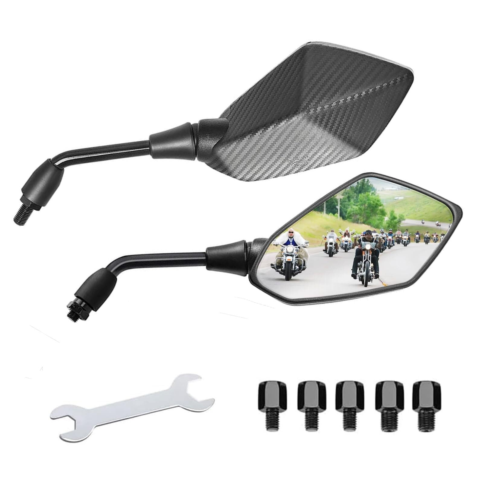 SF-203 Universal Motorcycle Mirrors - Adjustable For 7/8" Handlebars, Fits ATV, Dirt Bike, Scooter & More
