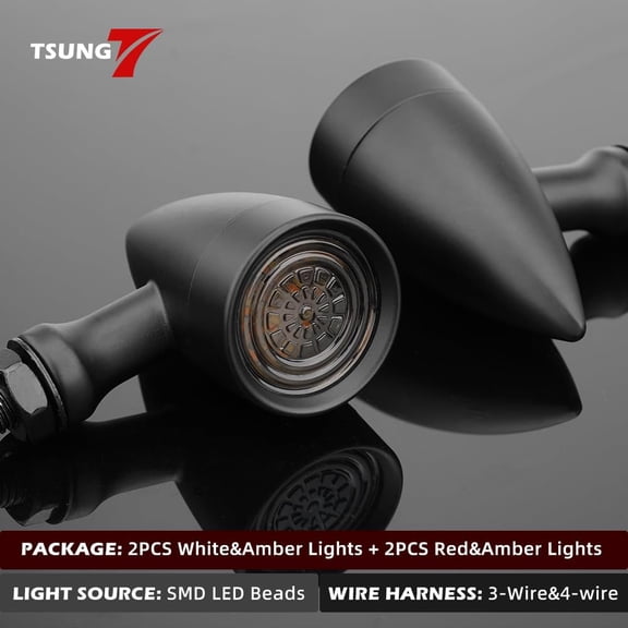 Universal Motorcycle SMD LED Turn Signals 12V Brake Tail Lights for Cruiser Chopper Bobber Cafe Racer Street Bike (4PCS-Black)