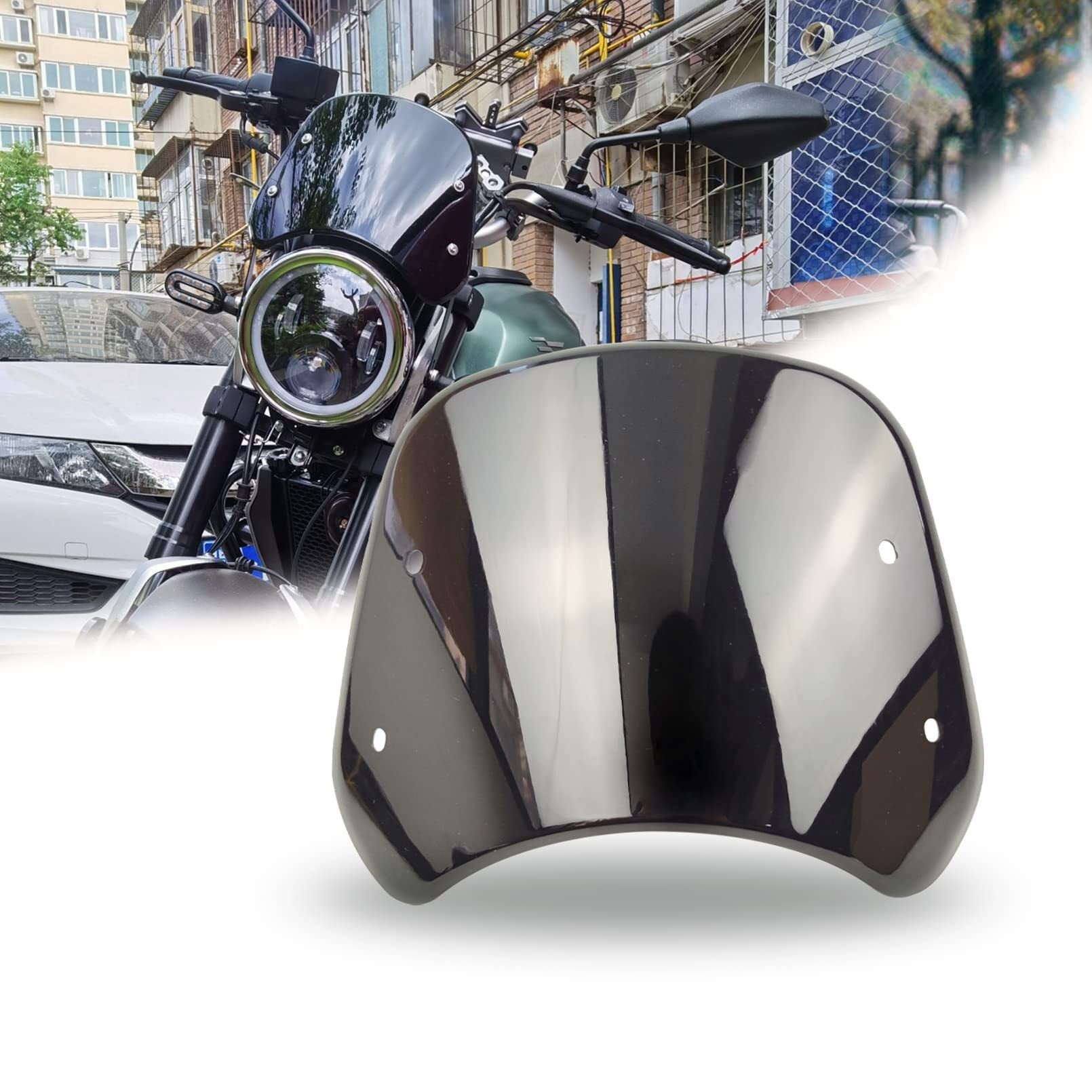 Universal Motorcycle Windshield Front Flyscreen Windscreen With Mount Bracket For 5-7 Inch Round Headlight Harley Honda Yamaha Suzuki - View #5