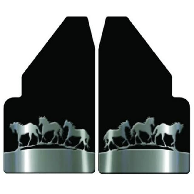 Universal Mud Flaps 14 Wide Rear With Three Horses Stainless Steel ...