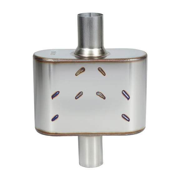 Universal Muffler Single chamber 409 Stainless Steel Performance Muffler for Cars Trucks, 2.5" Inlet/Outlet, Overall Length 13"