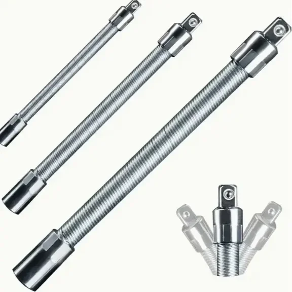 Universal Multi-Socket Wrench Tool Set with 3 Flexible Extension Shafts, Bendable Socket Adapter & Connecting Rod for Automotive, Home, Office & DIY Repairs