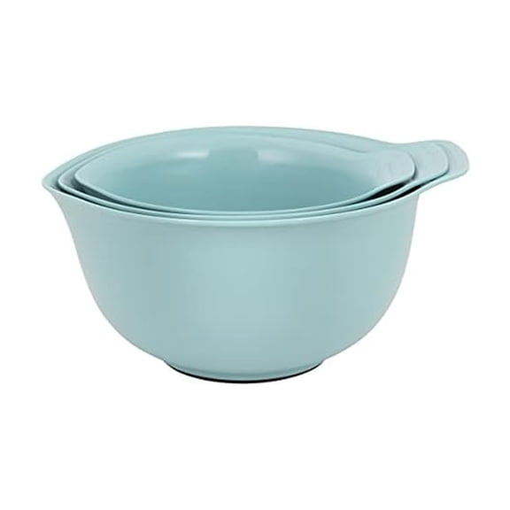 Universal Nesting Plastic Mixing Bowls with Non Slip Base and Pour Spout, Dishwasher Safe, Set Of 3, 2.5 quart, 3.5 quart and 4.5 quart, Aqua Sky
