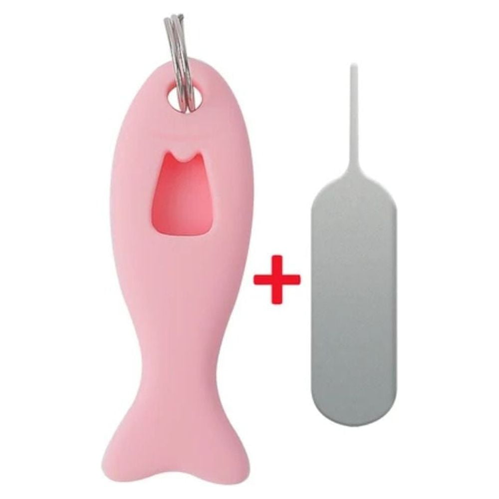 sim card sleeve Universal New Anti-lost Protective Sleeve Silicone Sim Card Pin Needle Tray  Sim Card Eject Tool Storage Sim Card Pin Holders Fish Shape PINK