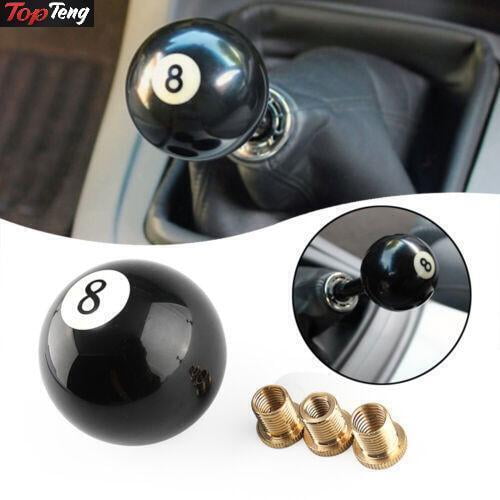 Universal No.8 Billiard Ball Gear Shifter Black Round Shift Knob w/3 Adapters