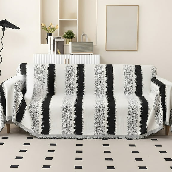 Universal Non-Slip Sofa Cover | 6X4.26Ft Striped Stretch Couch Protector | Soft Polyester Spandex Fabric | Pet & Scratch Resistant | Reversible Sleeping Blanket | Orange, Coffee, Gray