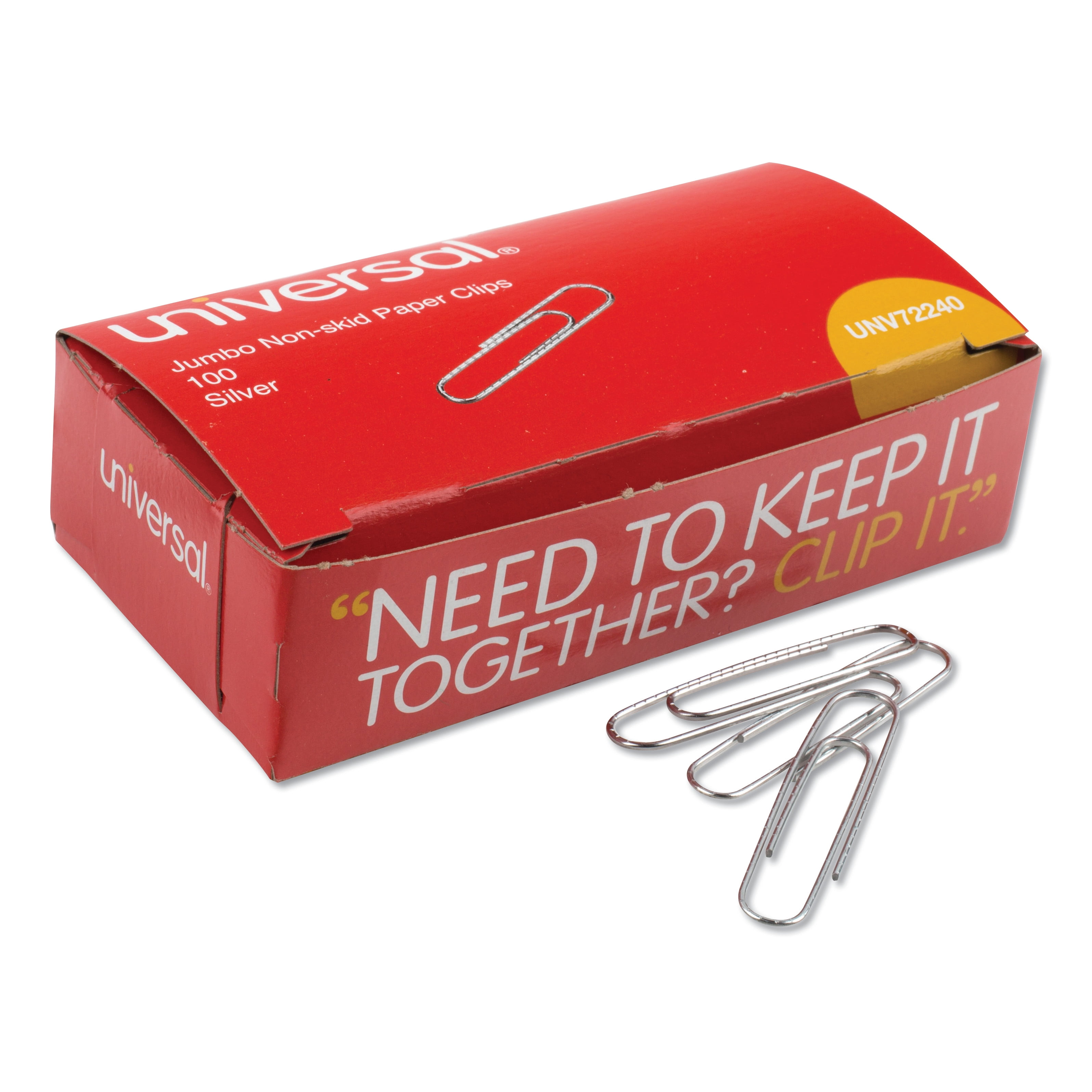 Universal Nonskid Paper Clips, Wire, Jumbo, Silver, 1000/Pack UNV72240