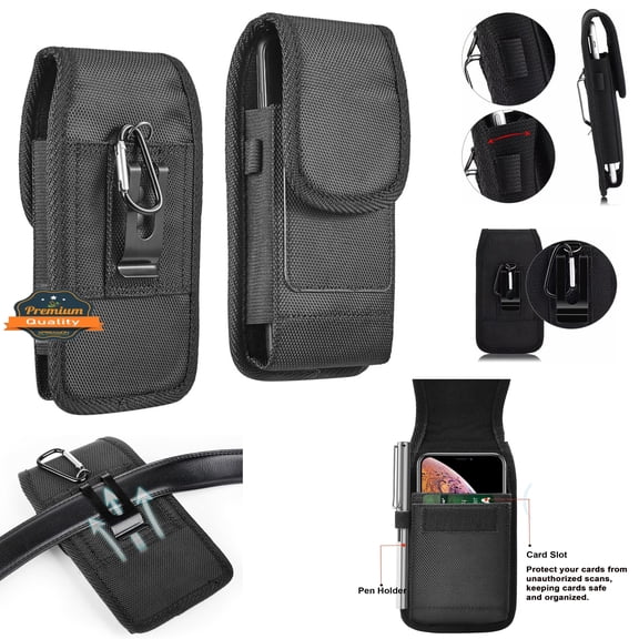 Universal Nylon Canvas Vertical Pouch Holster with Wallet Credit Card Slots & Belt Loop Clip Carrying Phone (Fits for 6.1 inch Phone) ,Xpm Universal Pouch [ Black ]