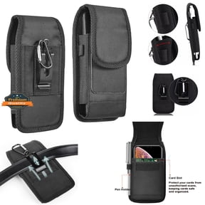 Universal Nylon Canvas Vertical Pouch Holster with Wallet Credit Card Slots & Belt Loop Clip Carrying Phone (Fits 7.0 inch Phone) ,Xpm Universal Pouch [ Black ]