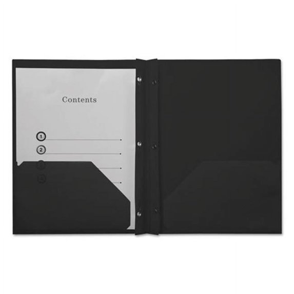 Universal Office Products 11 x 8.5 in. Plastic Twin-Pocket Report Covers with 3 Fasteners, Black - Pack of 10