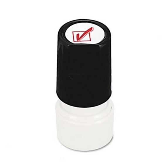 Universal One-Color Round Message Stamp Check Mark Pre-Inked/Re-Inkable Red