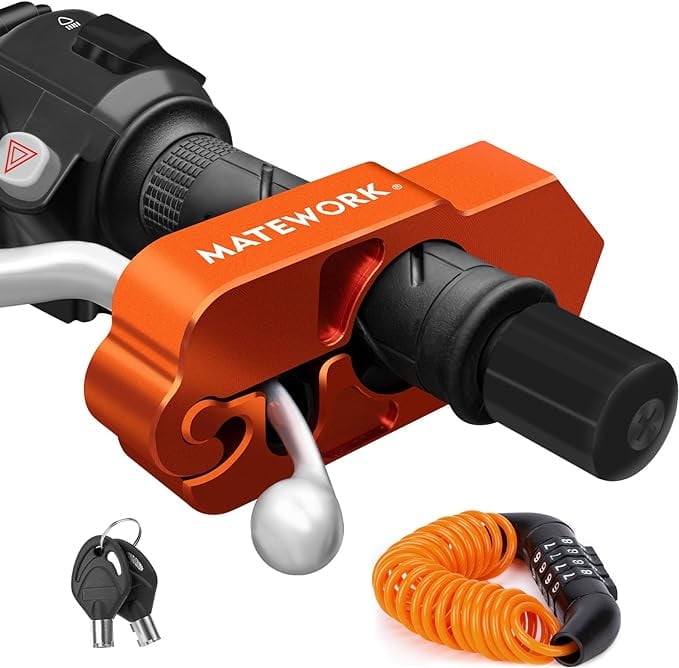 Heavy Duty Anti-Theft Motorcycle Lock with Helmet Lock, Handlebar & Brake Lock, Bike Lock, Universal for All Bike and Motorcycles - Orange