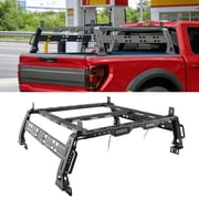 Universal Overland Truck Bed Rack with LED Light Bars, Heavy Duty Adjustable Cargo Rack for Tacoma, Tundra, F-150, Silverado, Gladiator, Ranger, Frontier, Colorado, Ram 1500, 400 lbs Dynamic Load, Bl