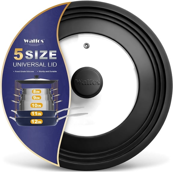 Universal Pan Lid - Pot Lid for Pots, Pans and Skillets, with Unique Enlarged Heat Resistant Silicone Rim and Tempered Glass, Fits 8" to 12" Diameter Cookware, BPA Free (1 Piece)