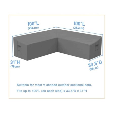 Universal Patio Sectional Sofa Cover Anti-UV & Windproof Waterproof 100"x100"(V-Shaped)