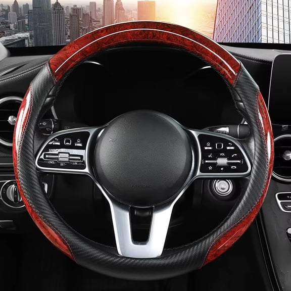 Universal Peach Wood Grain Car Steering Wheel Cover, 14.5-15 Inch Four Seasons Non-Slip Wear-Resistant Handle Grip Cover, Premium Soft Breathable Steering Wheel Protector, Stylish Auto Interior Upgr