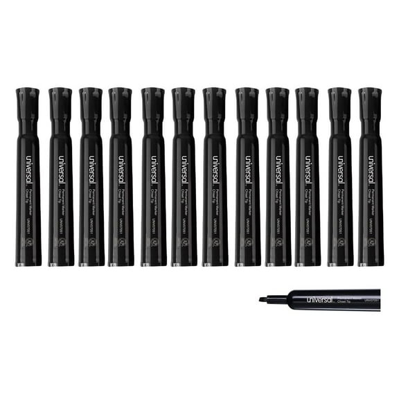 Universal Permanent Markers 3-Set, Black Chisel Tip - Dozen Pack (UNV07051) - Bold, Low-Odor, Non-Washable Markers for Versatile Use 3 Set Black