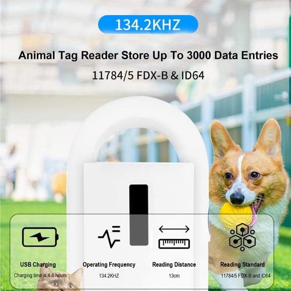 Universal Pet Microchip Scanner Reader for Dogs Cats Portable Handheld OLED Animal ID Chip Scanner 134.2KHz FDX-B ID64 Reads 3000 Records 6.3 in / 16.0 cm