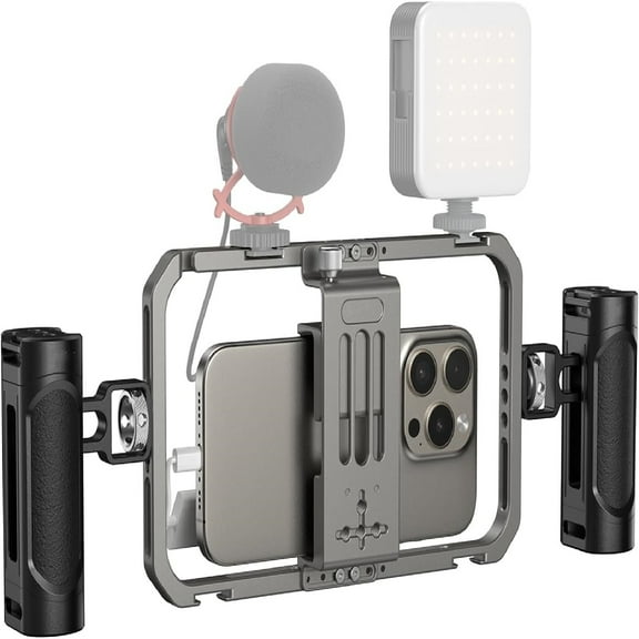 Universal Phone Cage, Smartphone Video Rig Kit with Handles, Handheld Filmmaking Vlogging Case Stabilizer