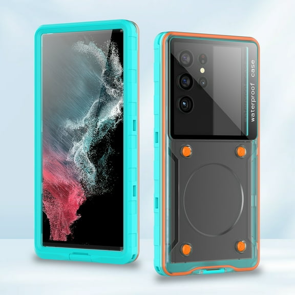 Universal Phone Case for Mobile Phone below 6.9 inch with PC+TPU+PET Material, Full Body Protection Waterproof Shockproof Dustproof Rugged, Suit for Swimming/Riding/Delivery/Take Bath, Grassblue
