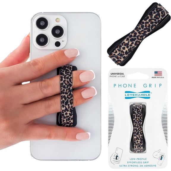 Universal Phone Grip for Smartphones & Mini Tablets - Phone Holder for Hand - Wireless Charging Compatible - Made in The USA - Leopard