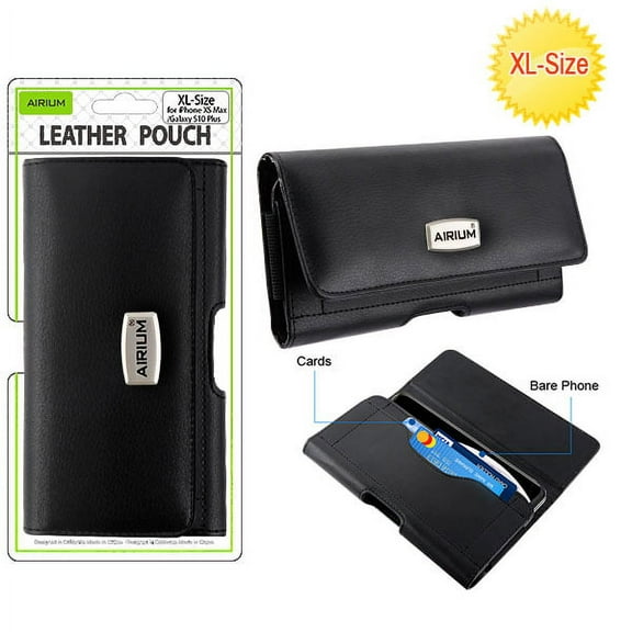 Universal Phone Holster Horizontal Leather Belt Clip Pouch Hybrid Carrying Wallet Case For Extra Large Size Phone with Credit Card Holder Slots [Belt Loop Holster] 6.48 X 3.3 X 0.51 inch - BLACK