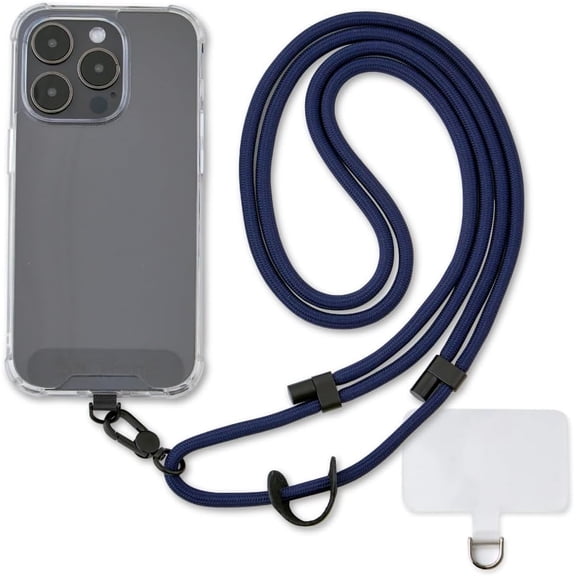 Universal Phone Lanyard, Anti-Theft Crossbody Strap for iPhone 16 Pro Max and Most Smartphones, Adjustable Cell Neck Holder w/ 2 Non-Adhesive Tether Tabs Men Women, Navy/Black