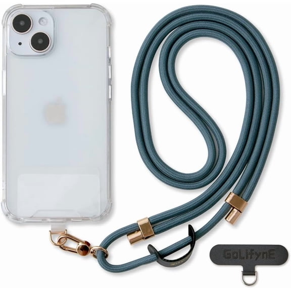 Universal Phone Lanyard, Anti-Theft body Strap for iPhone 17 Pro Max and Most Smartphones, Adjustable Cell Neck Holder w/ 2 Non-Adhesive Tether Tabs Men Women, Teal/Gold