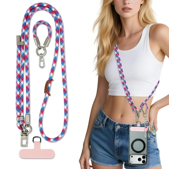 Universal Phone Lanyard Crossbody, Adjustable Cell Phone Neck Strap 8mm with Tether Tab, Tekcoo Anti Theft Detachable Women & Men Phone Lanyards Around the Neck for Most Smartphones (Multicolor)