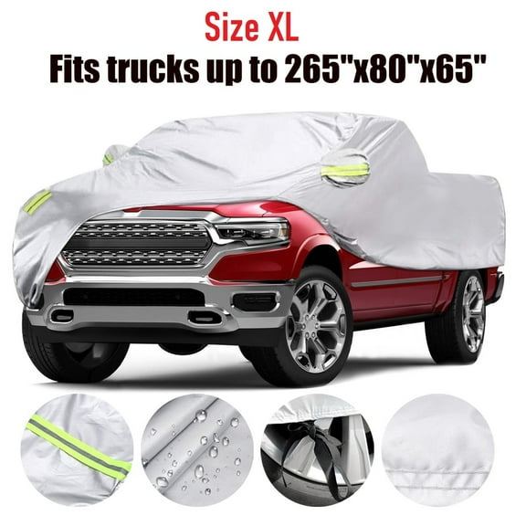 Pickup Truck Cover Waterproof All Weather for Indoor Outdoor Use, Universial Fit Car Cover Windproof Sun UV Snow Rain Dust Resistant, Size X-Large, 265"x80"x65"