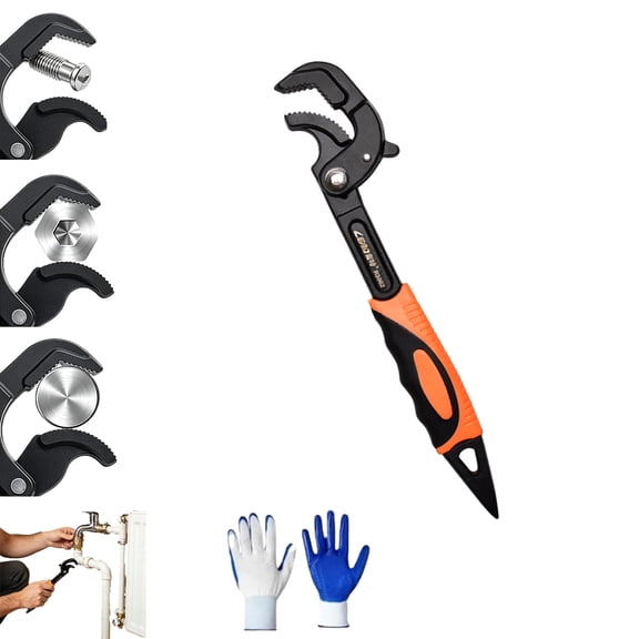 Universal Pipe Wrench Set, Self Adjusting Pipe Wrench, Heavy Duty Grip for Plumbing & Auto Repair, 14-60mm Jaw, Anti-Slip Teeth, Multi-function Self-locking for Nuts(S,Orange&Black)