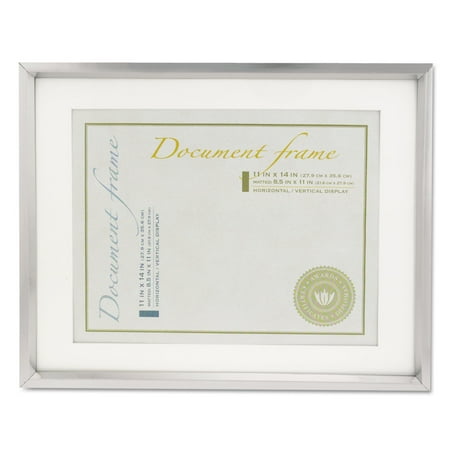 Universal Plastic Document Frame with Mat, 11 x 14 and 8.5 x 11 Inserts, Metallic Silver