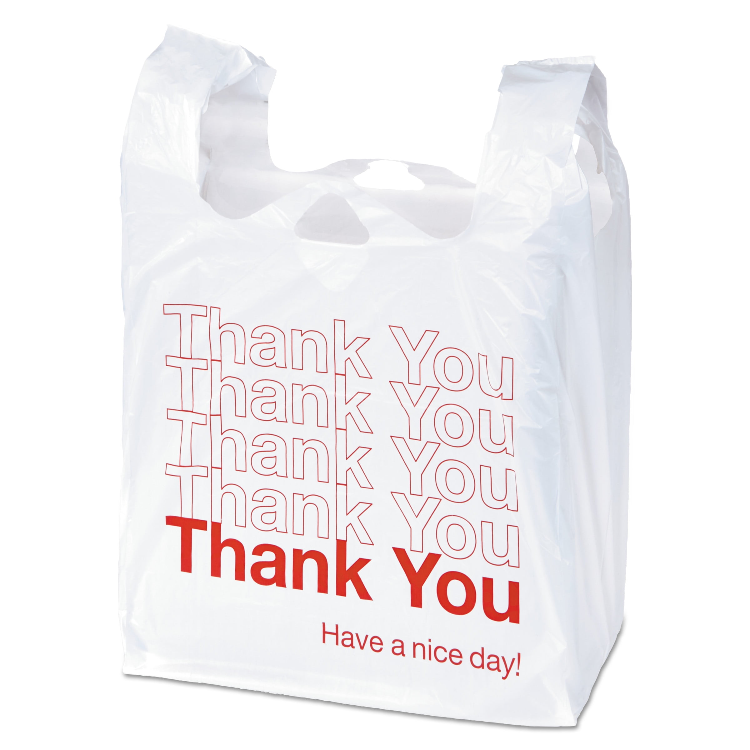 Universal Plastic Thank You Shopping Bag 11.5 x 3.15 x 22 0.55 mil WhiteRed 250BX UNV63036