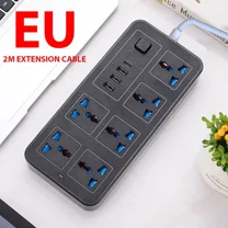 Universal Plug 2m Extension Cord Power Multi Tap Multi Ports AC Sockets & 3 USB Electrical Socket Type C Smart Home EU US UK