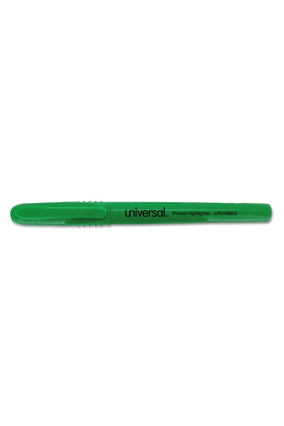 Pocket Clip Highlighter, Chisel Tip, Fluorescent Green Ink, Dozen -UNV08852