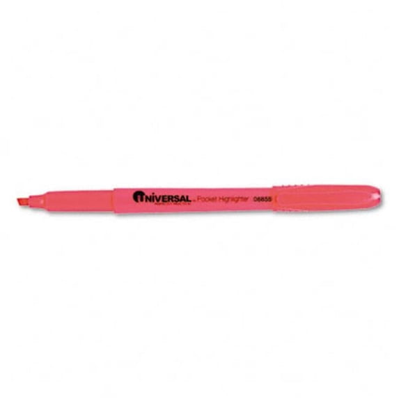 Universal Pocket Clip Highlighter- Chisel Tip- Fluorescent Pink Ink- 12/Pk