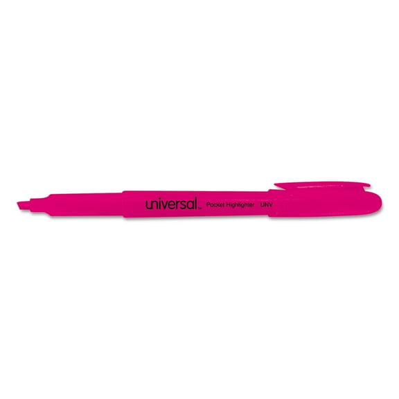 Universal Pocket Clip Highlighter, Chisel Tip, Fluorescent Pink Ink, Dozen -UNV08855