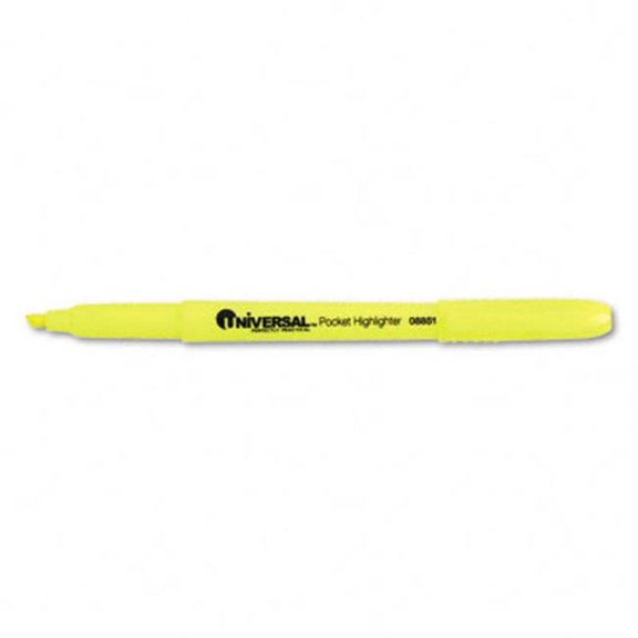 Universal Pocket Clip Highlighter- Chisel Tip- Fluorescent Yellow Ink- 12/Pk