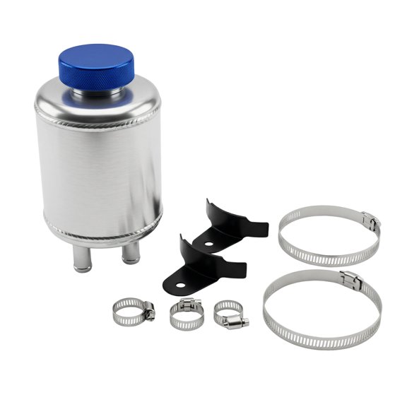 Universal Polished Aluminum Power Steering Fluid Reservoir Tank 110x90mm (4.33x3.54") Clamps Brackets For Racing Sport Cars