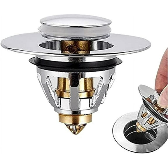 Universal Pop-Up Drain Plug, Stainless Steel & Brass Bullet Core, Quick Mode Transition Sink Stopper, No Overflow Design, Easy Installation, Fits 1.33-1.5 Inch Drains