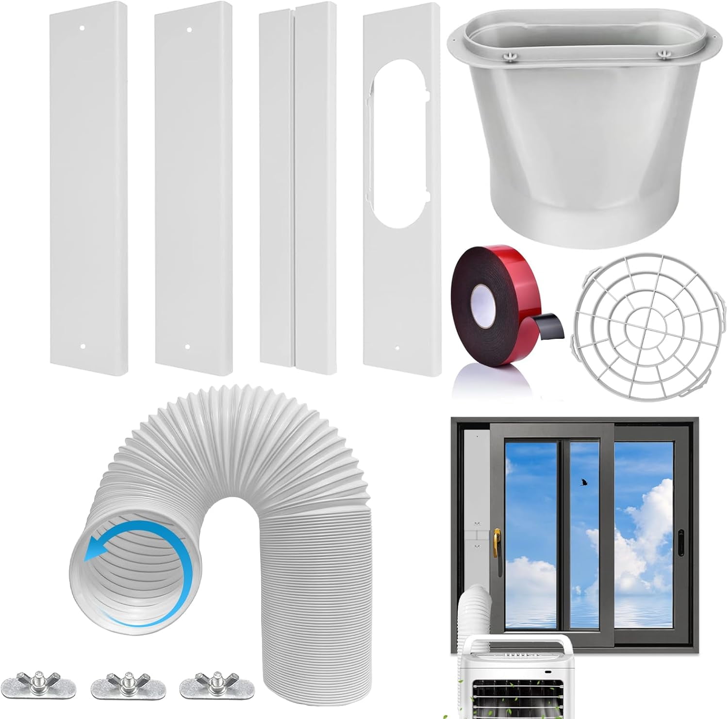 Universal Portable Air Conditioner Window Vent Kit  5.9 Anti-Clockwise Exhaust Hose for AC Units (Fits Most Models)