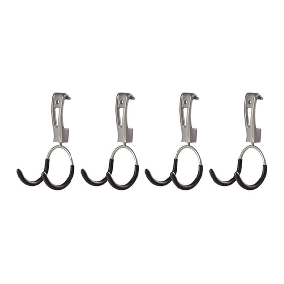 Universal Powder Coaded Metallic FastTrack Hanging Garage Hook Organizers for Ladder, Tool, and Bike Storage (4 Pack)