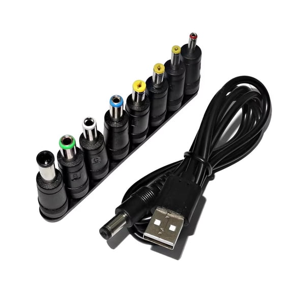 Universal Power Cable USB to DC 5.5 * 2.1mm Jack 5V Charging Cord with 8 Selectable Connector Tips for CCTV Cameras TV Box