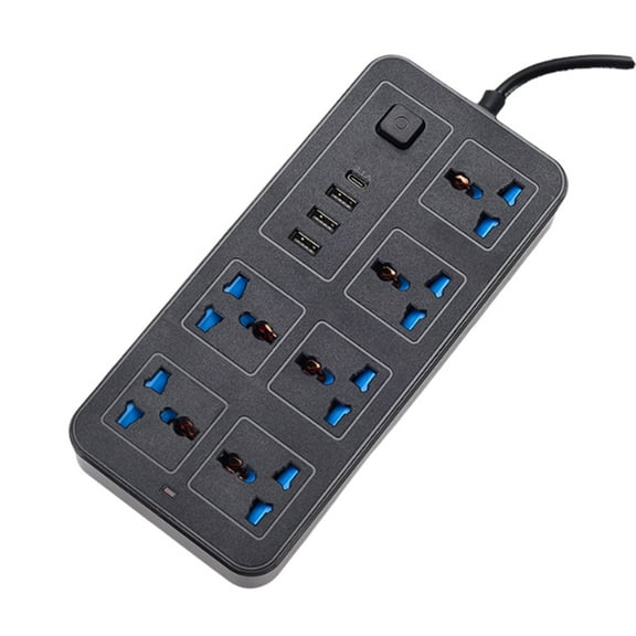 Universal Power Strip 1.8m Extension Cord with USB-C & USB Ports Multi-Outlet Electrical Socket US Plug Black